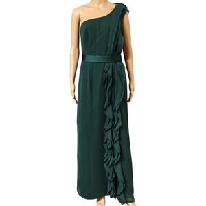 White By Vera Wang Dress Size 10 Maxi Deep Forest Green One Shoulder Formal